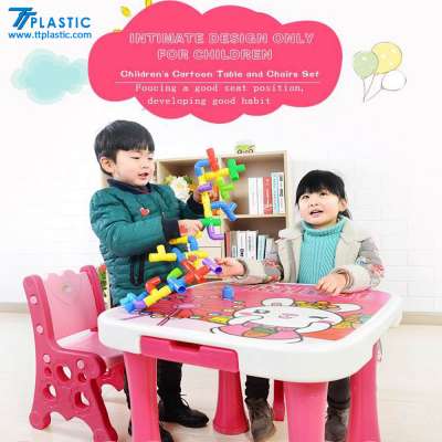 Cartoon kids writing table and chair set plastic preschool children study table